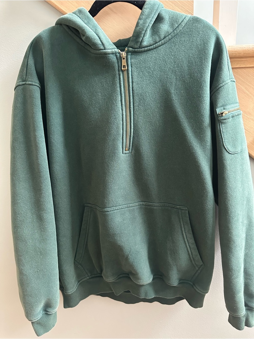 Washed Forest Green Half‑Zip Hoodie for Women - Picture 4 of 7